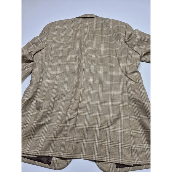 Roberto Zanieri Blazer Sport Coat Mens 44 Beige 100% Wool Plaid Made In Italy